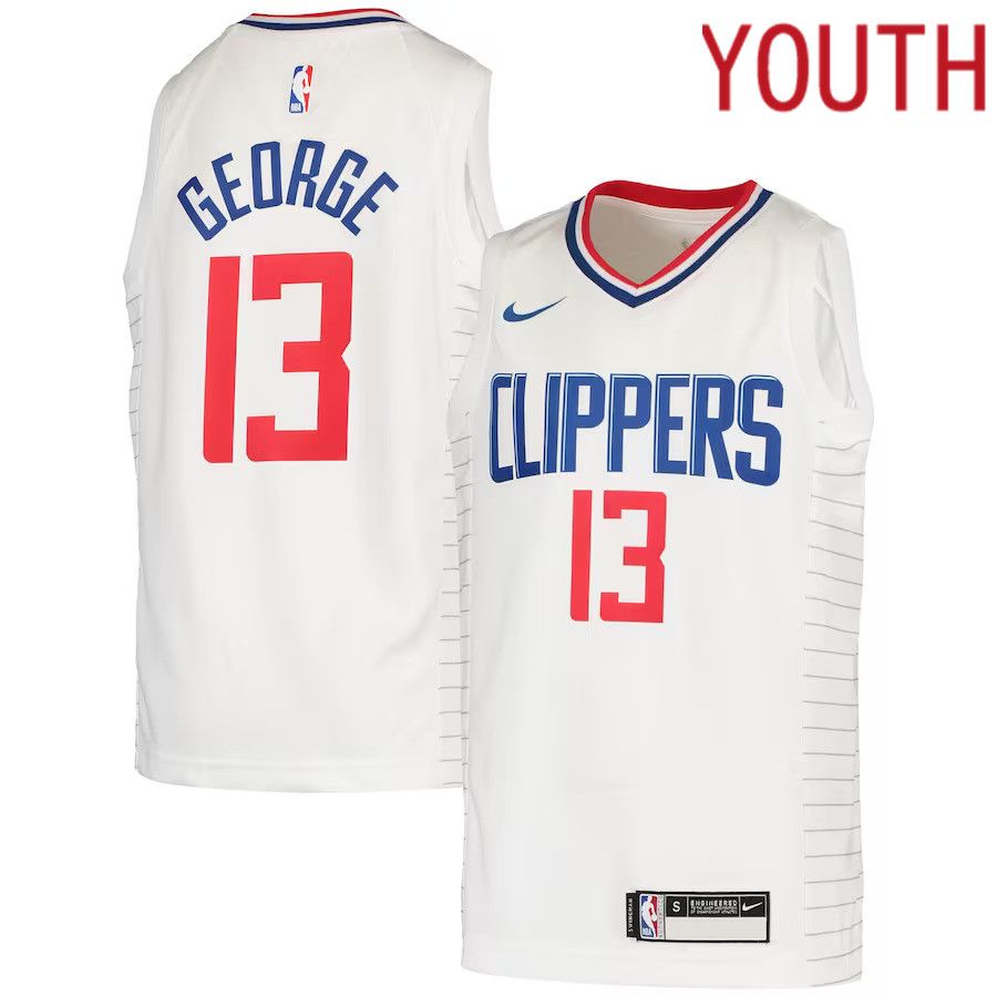Youth Los Angeles Clippers 13 Paul George Nike White Swingman NBA Jersey